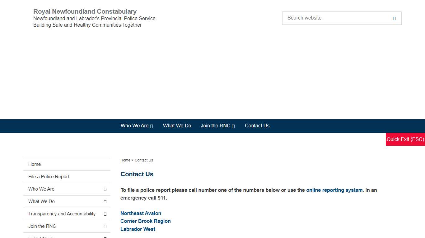 Contact Us – Royal Newfoundland Constabulary