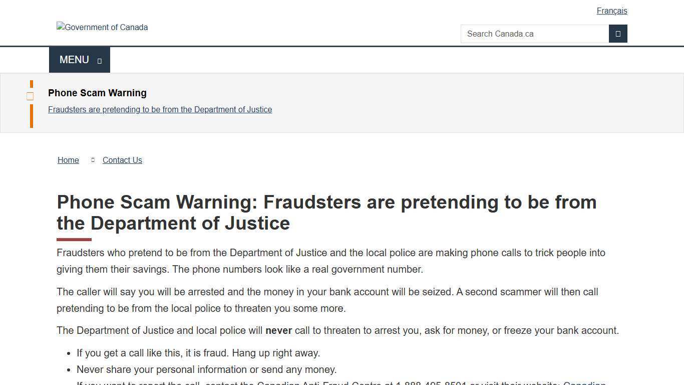 Phone Scam Warning: Fraudsters are pretending to be from the Department of Justice